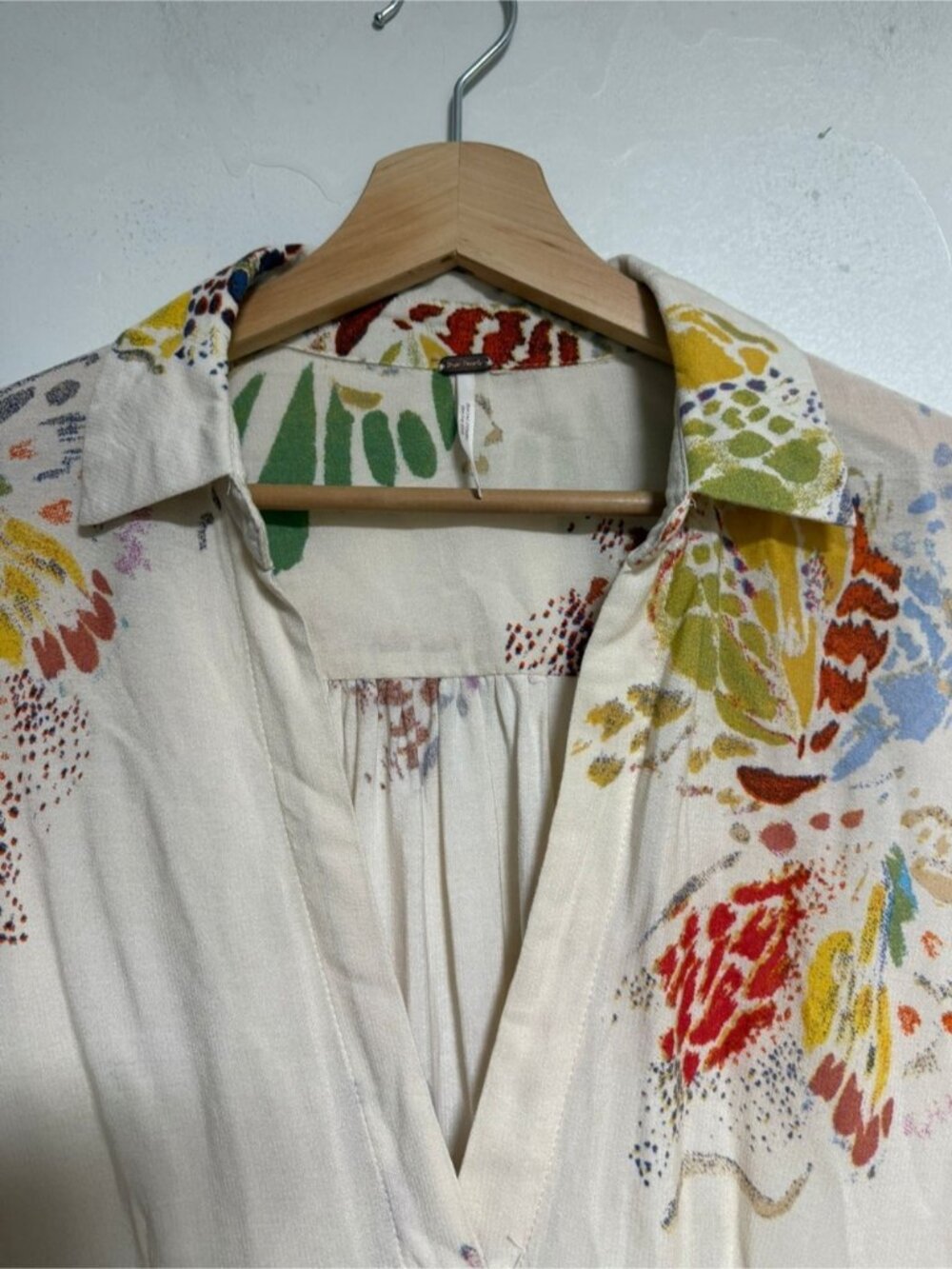 Free People Cream Floral Boho Tunic Mini Dress Size M - Picture 8 of 8